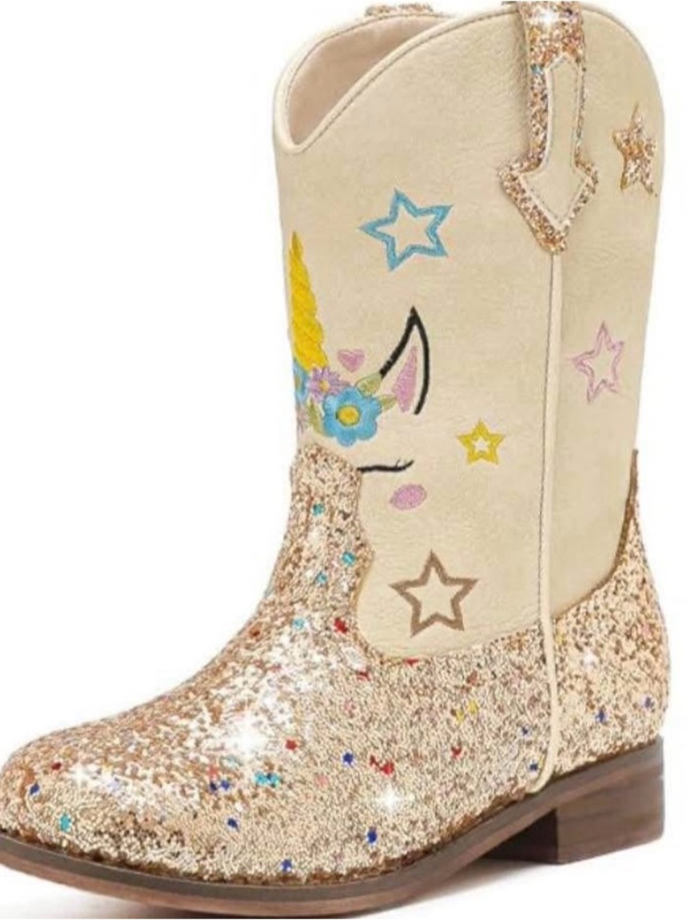 Motasha Western Unicorn Little Girls Cowboy Boots Gold Glitter Size 12